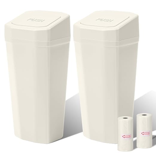 Car Trash Can with Lid - 2 Packs Mini Car Garbage Can Bin for Cup Holder - Beige Small Leakproof Vehicle Trash Bin for Back Seat, Cute Automotive Accessories Organizers and Storage for Door SUV Truck