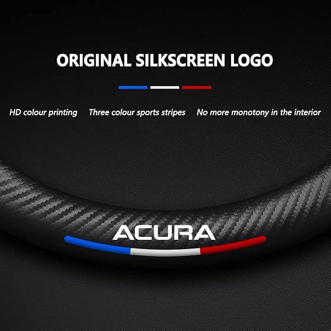 Steering Wheel Cover Compatible with Acura, Nappa Leather&Carbon Fiber Texture Steering Wheel Cover, 14.5-15 Inch Diameter with 2 Coasters and USB Fast Charging Cable (Red)