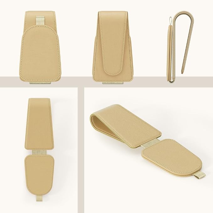 Sotfamily Sunglass Holder for Car Visor, Beige, 2 Packs | Suede Cloth, Magnetic, Organizer for Car Accessories