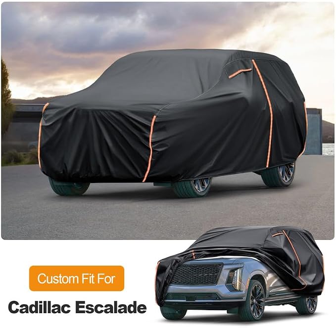 Car Cover Custom Fit for Cadillac Escalade 2021-2026, Waterproof PEVA with Cotton Lining, All Weather Sun Rain UV Dust Snow Protection, SUV Cover with Door Zipper