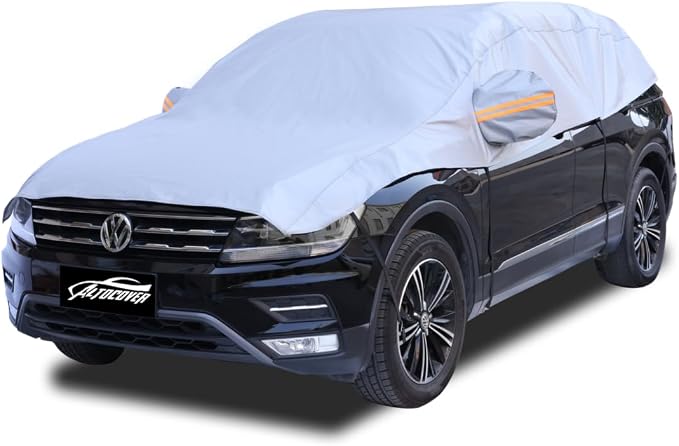 Half Car Cover, Windshield Cover for Ice and Snow with Cotton Liner, Hail Protector Car Cover Waterproof All Weather for Snow, Sun, Rain, Dust, UV Protection Fit SUV M