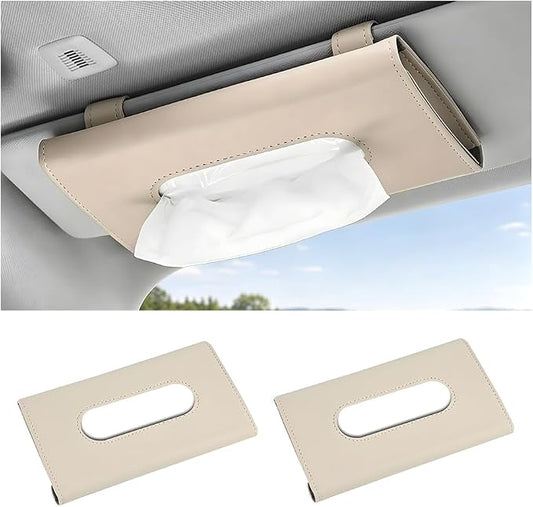 Car Tissue Holder, Rectangle Vehicle Sun Visor Napkin Case with Ergonomic Take Out Port, Automotive Interior Sunshade Tissue Box Organizer, Universal for SUV RV Truck (Khaki)