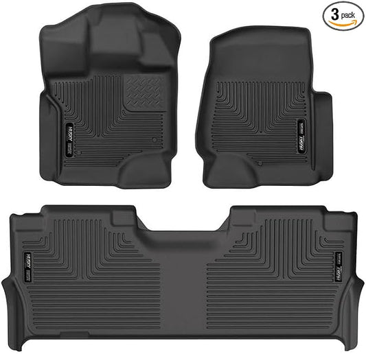 Husky Liners X-act Contour Floor Mats | Fits 2021-2026 Ford F-150, 2022-2025 Lightning, SuperCrew (Crew Cab) w/Fold Flat Storage | Front & 2nd Row, 3-pc Black - 53468