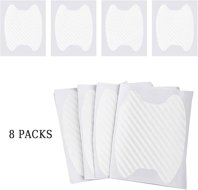 8PCS Car Door Handle Sticker, Carbon Fiber Anti-Scratches Car Door Cup Protector, Non-Marking Auto Door Handle Protective Film, Self-Adhesive Door Side Paint Protector for All Cars (White/8PCS)