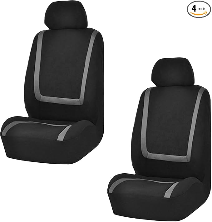 LAINLOY 2 Pack Car Seat Covers, Breathable Seat Protectors, Anti-Slip Driver Seat Cover, Comfortable Front Seat Cover Set Universal Fit for Truck, SUV, Sedan, Airbag Compatible (Black&Gray)