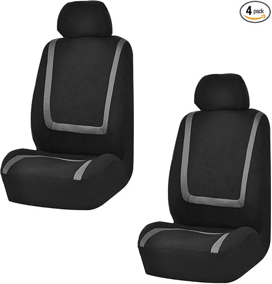 LAINLOY 2 Pack Car Seat Covers, Breathable Seat Protectors, Anti-Slip Driver Seat Cover, Comfortable Front Seat Cover Set Universal Fit for Truck, SUV, Sedan, Airbag Compatible (Black&Gray)