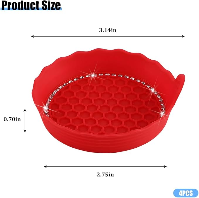 HZEL 4PCS Bling Car Cup Holder Coaster, Shiny Crystal Rhinestone Silicone Dustproof Drink Cup Insert Pad, Dazzling Automotive Interior Water Bottle Holder Embedded Mat, Universal Fit (Red)