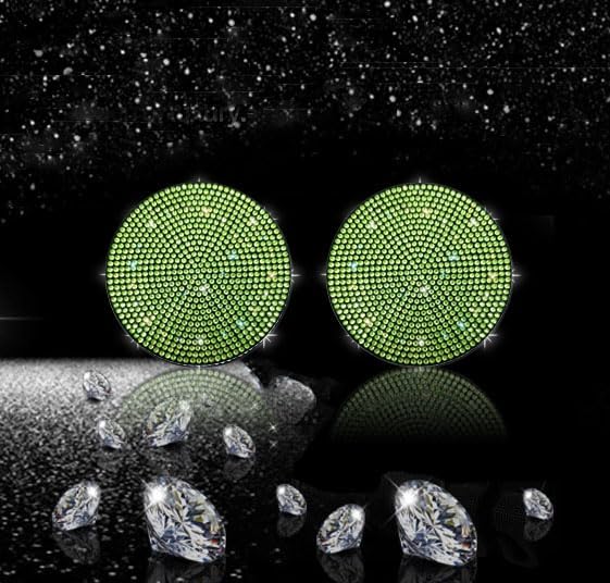 NBTEPEM 2pcs Bling Car Cup Holder Coaster, 2.75 inch Anti-Slip Shockproof Universal Fashion Car Coasters Insert Bling Crystal Rhinestone Automotive Interior Accessories for Women (2 pcs, Light Green)