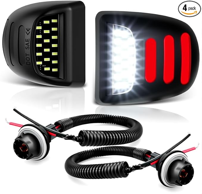 D-Lumina LED License Plate Lights Tag Lamp Red Neon Tube with Socket Wiring Harness for Chevy Silverado GMC Sierra 1500 2500 3500 Suburban Tahoe Cadillac Escalade EXT Yukon XL, 6000K White, Pack of 2