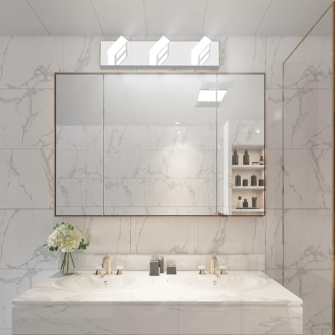 Ralbay Modern LED Bathroom Vanity Lights Chrome Stainless Steel Acrylic Bathroom Wall Lighting Fixtures Modern LED Vanity Lights Over Mirror(Natural White Light)