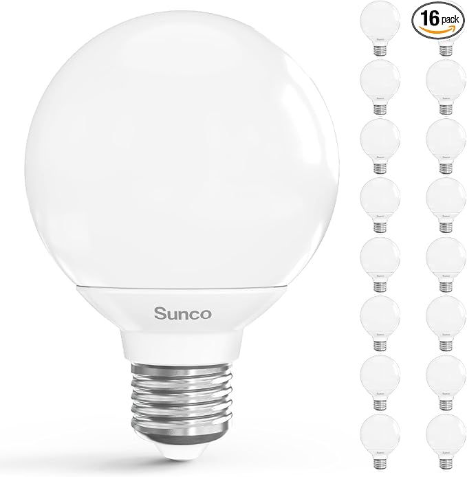 Sunco 16 Pack G25 LED Light Bulbs Globe Bathroom Light Bulb, 450 LM, 5000K Daylight, 6W (40W Equivalent), Dimmable, Mirror Vanity Decorative Bulb, E26 Base, UL