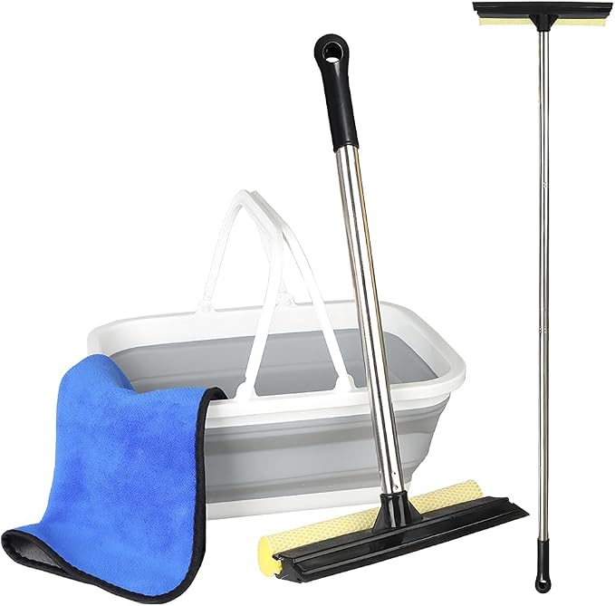 Window Cleaning Kit, 56-Inch Squeegee & 10L Collapsible Bucket | Squeegee & 10L Collapsible Bucket