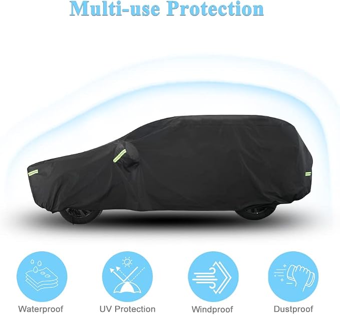 Car Cover for Toyota RAV4, Waterproof with Door Zipper | Custom Fit，All Weather Protection，Rain & Snow Proof，Windproof，Reflective Strips，Indoor&Outdoor Full Exterior