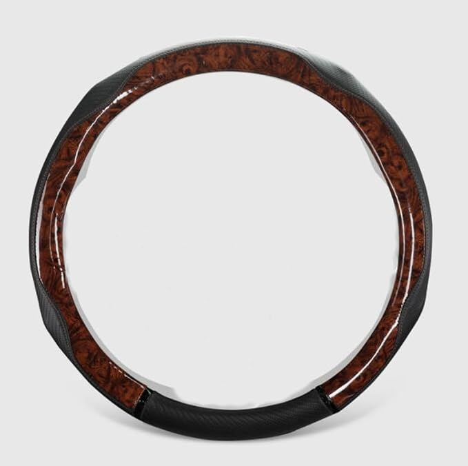 Peach Wood Grain Steering Wheel Cover Anti-Slip Breathable Durable Leather Four Seasons Universal 15 Inch Car Wrap Cover (Coffee)
