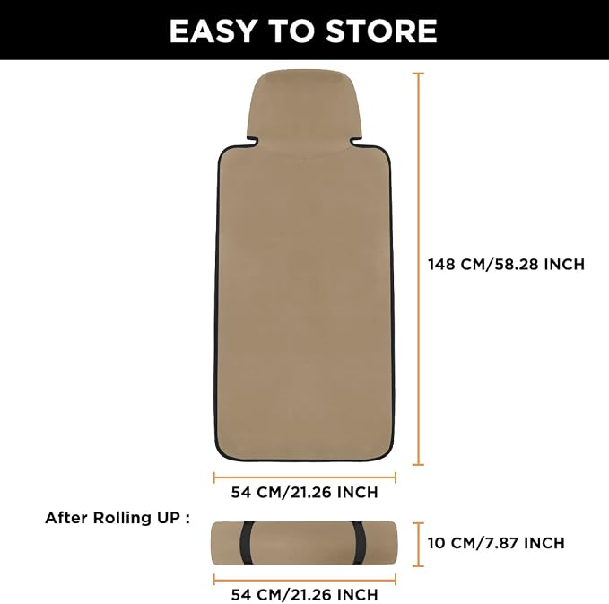 Waterproof Seat Cover Towel, Premium Sweat Carseat Protector, Perfect for Universal Anti-Slip Car Truck SUV Seat, Great for Surfing Yoga Gym Workout, Khaki