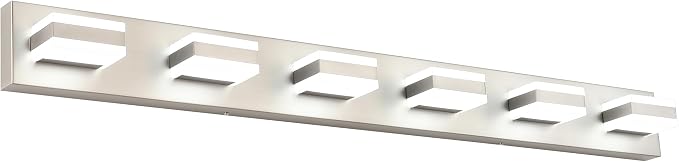 SOLFART LED Modern Bathroom Vanity Lights Over Mirror Fixture Brushed Nickel Vanity Light 6 Light LED Nickel Wall Light ETL Listed