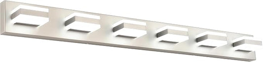 SOLFART LED Modern Bathroom Vanity Lights Over Mirror Fixture Brushed Nickel Vanity Light 6 Light LED Nickel Wall Light ETL Listed