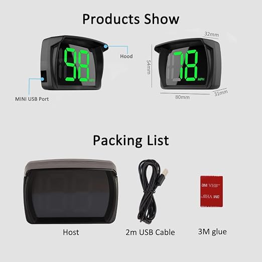VJOYCAR New Speedometer HUD GPS Digital Speed Meter MPH Speedo Head Up Display for Cars Trucks, USB Cable Plug & Play (G20-Only Green)