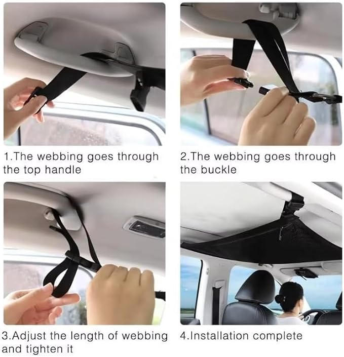 Ceiling Cargo Net Pocket for Subaru Forester 2019 2020 2021 2022 2023 2024, Double Layer Elastic Cargo Roof Organizer, Car Overhead Storage Mesh with Adjustable Straps,A