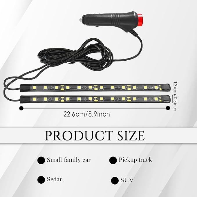 Car LED Strip Light, Car Interior Light, 12V 24 LED Under Dash Atmosphere Lights with Cigarette Lighter Port, Auto Atmosphere Under Dash Lighting Kit for Vehicles (White, Cigarette Lighter)