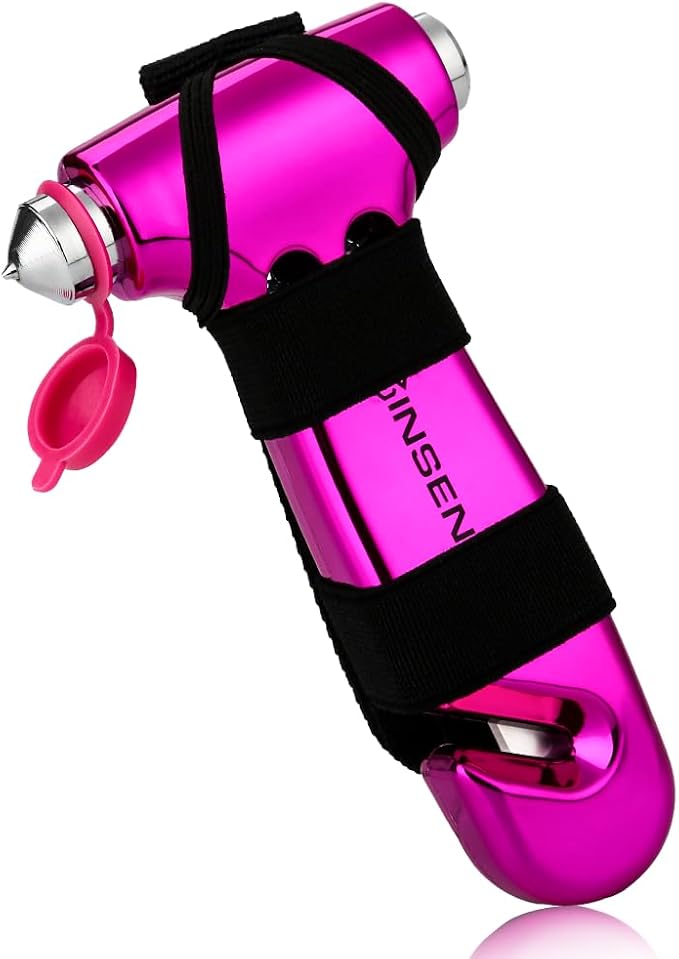 SINSEN Car Window Breaker Seatbelt Cutter, Emergency Tool, Safaty Hammer to Break Glass, Escape Kit for Women, 3-in-1, Neon Purple