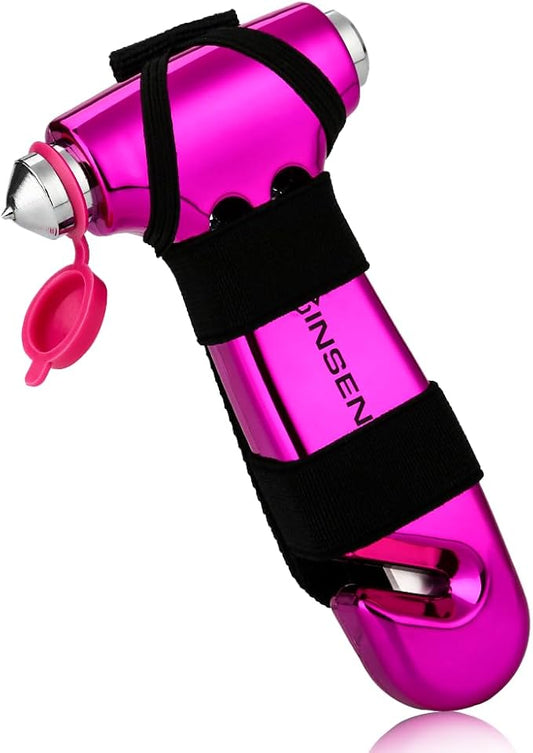 SINSEN Car Window Breaker Seatbelt Cutter, Emergency Tool, Safaty Hammer to Break Glass, Escape Kit for Women, 3-in-1, Neon Purple