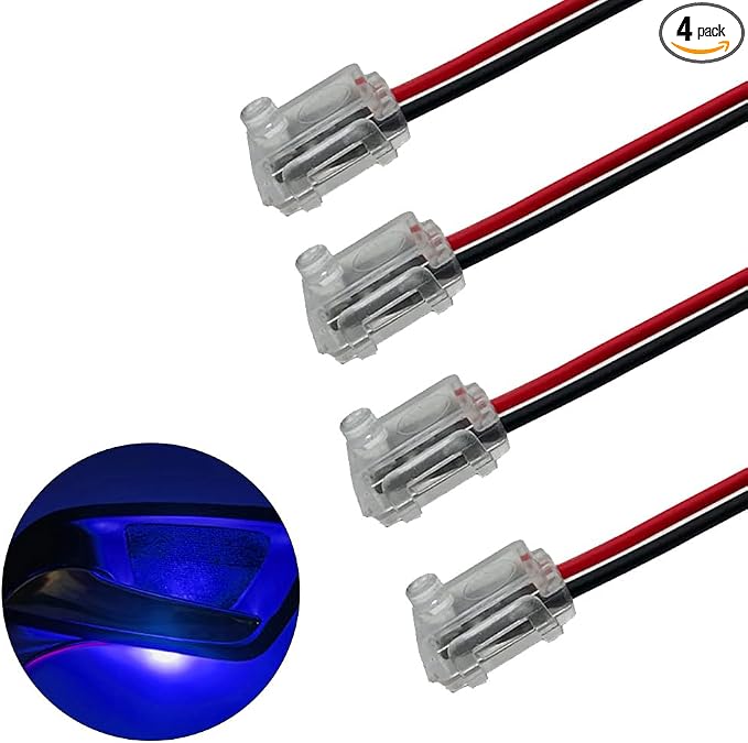 Car Door Handle Light Blue Door Bowl Decoration LED light 12V Signal Indicator Light Monochrome Luminous Transparent Shell Universal Small Car Ship Use (4PCS)