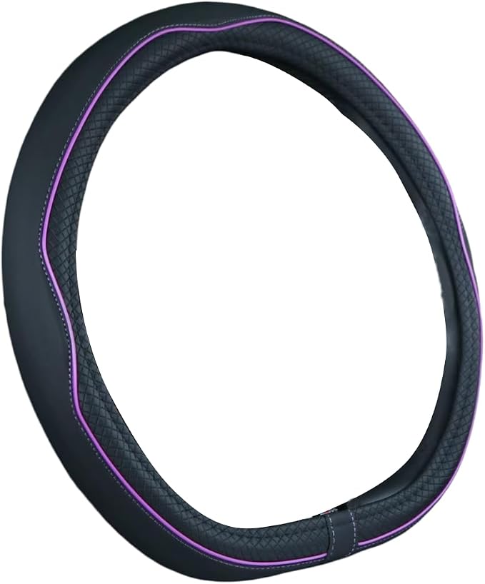 Mayco Bell Flat Bottom Steering Wheel Cover Anti-Slip,Safety,Soft,Breathable,Durable,Full Surround,Comfortable Grip Microfiber Leather (D Shape, Black Purple)