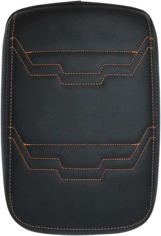 Muslogy Center Console Armrest Cover Fit for Nissan Frontier 2022-2025 2026 Accessories, Comfort Armrest Pad Console Lid Cushion Protector Vegan Leather Regular Thick (V2 Orange Trim)