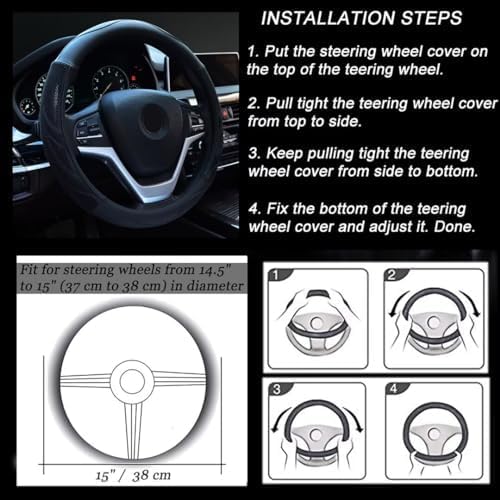 Alusbell Microfiber Leather Steering Wheel Cover Breathable Auto Car Steering Wheel Cover for Men Large-Size with 15 1/2 inches-16 inches Outer Diameter Black