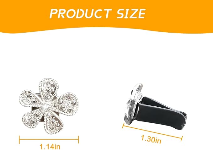 Mandark 6PCS Bling Daisy Flower Car Air Vent Clip, Crystal Rhinestone Vehicle Air Vent Outlet Clip, Cute Auto Air Conditioning Clip Charm Interior Decor Accessories for Women Girls（Silver）