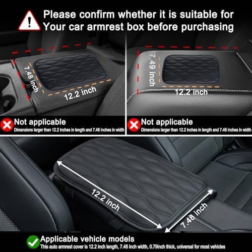 Amiss Car Center Console Cover, Upgraded Leather Car Armrest Cushion, Universal Waterproof Cushion Pad, Non-Slip Car Interior Accessories, Fits Most Sedans SUVs Trucks (Black)
