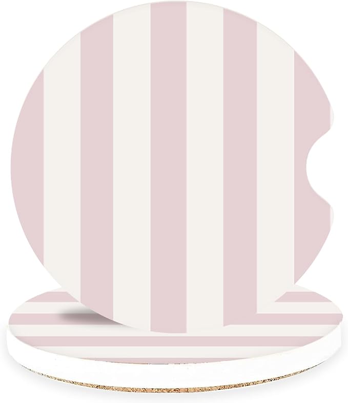 Ceramic Car Coasters – Absorbent Car Cup Holder Coaster Set for Women, Cute Aesthetic Car Accessories for Girls, 2 Pack (Classic Pink)