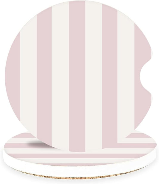 Ceramic Car Coasters – Absorbent Car Cup Holder Coaster Set for Women, Cute Aesthetic Car Accessories for Girls, 2 Pack (Classic Pink)