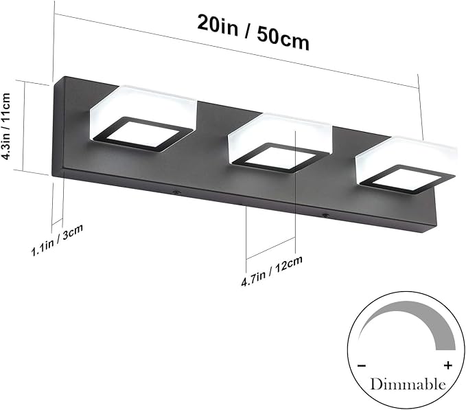 Ralbay 5 Color Temperature Modern LED Black Bathroom Vanity Lights Dimmable Acrylic Modern Black Bathroom Wall Lighting Fixtures