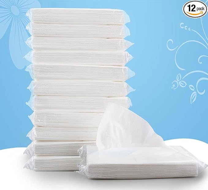 Carstuus Car Tissue Refill, Disposable Facial Tissues, Disposable Face Towel, Facial Tissues Travel Size Pack for Car or Purse, 12 Packets, 360 Sheets, Soft and Comfortable