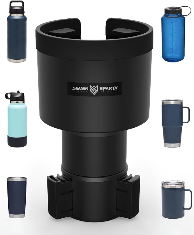 SEVEN SPARTA Car Cup Holder Expander, Long Base for 32-40oz Large Bottles | For Deeper cup holders on RAV4, Adjustable offset adapter, Holds 3.4-3.8 in bottles Mugs, Extender for Yeti Owala Hydro Flask