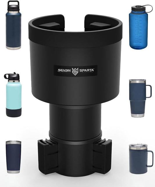 SEVEN SPARTA Car Cup Holder Expander, Long Base for 32-40oz Large Bottles | For Deeper cup holders on RAV4, Adjustable offset adapter, Holds 3.4-3.8 in bottles Mugs, Extender for Yeti Owala Hydro Flask