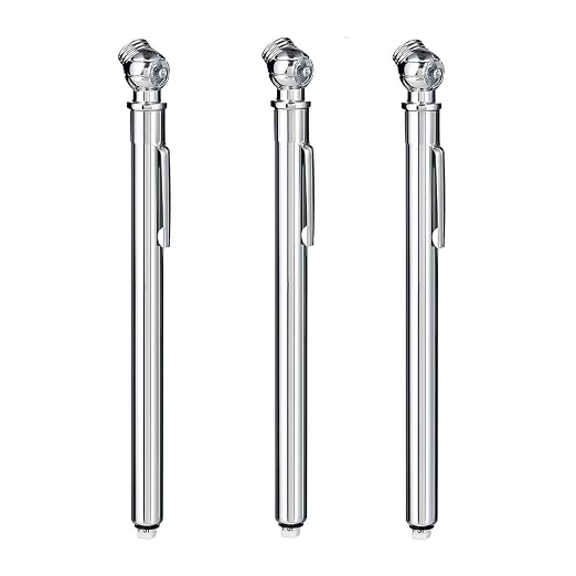 PINKJOY Pencil Tire Pressure Gauge (10-75PSI) Stainless Steel Body and Metal Made Nozzle 3 Measurements for Vehicles (3 Pack)