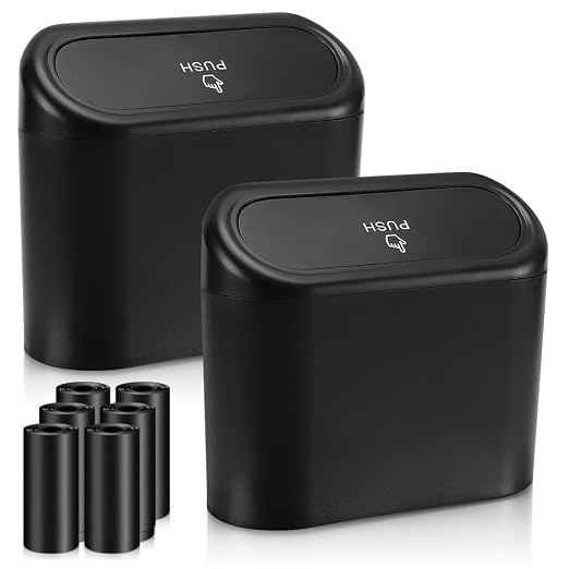 Accmor 2 Pack Car Trash Can with Lid, Mini Auto Dustbin, Leakproof Vehicle Garbage Bin with 90pcs Trash Bags, Multipurpose Interior Accessories Storage Container Cute Garbage Bin for Car, Office, Home