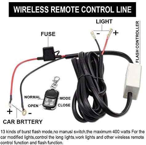 Heavy Duty LED Light Bar 400Watts Load Wiring Harness Wireless Strobe Wiring Kit ON-OFF-Strobe RF Remote Control Switch for 12V Car Truck Work Light Driving Light