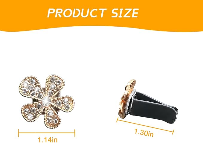 Mandark 6PCS Bling Daisy Flower Car Air Vent Clip, Crystal Rhinestone Vehicle Air Vent Outlet Clip, Cute Auto Air Conditioning Clip Charm Interior Decor Accessories for Women Girls（Golden）