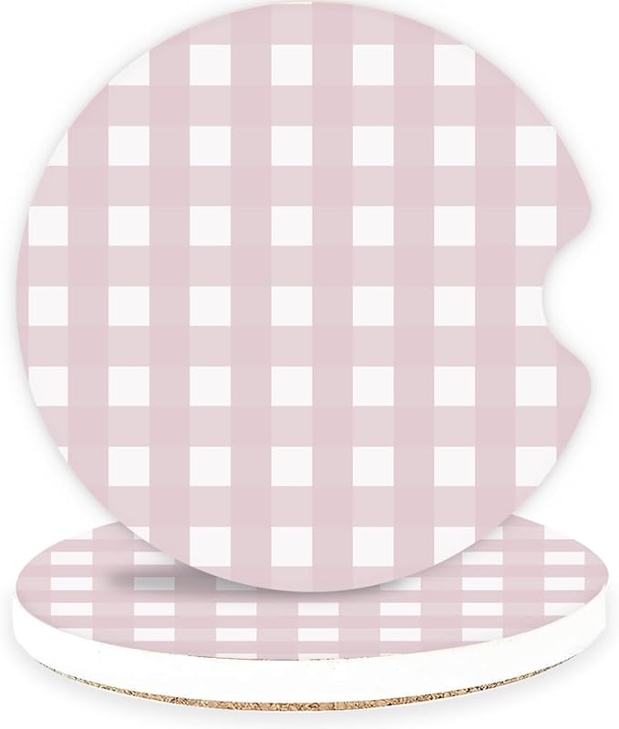 Ceramic Car Coasters – Absorbent Car Cup Holder Coaster Set for Women, Cute Aesthetic Car Accessories for Girls, 2 Pack (Pink Sand)