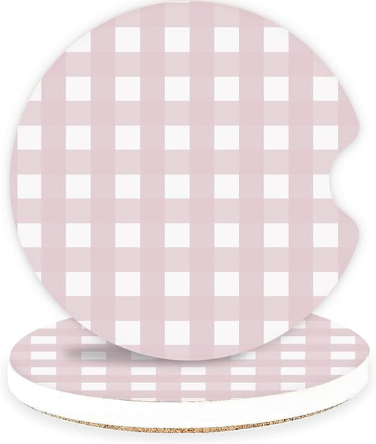 Ceramic Car Coasters – Absorbent Car Cup Holder Coaster Set for Women, Cute Aesthetic Car Accessories for Girls, 2 Pack (Pink Sand)