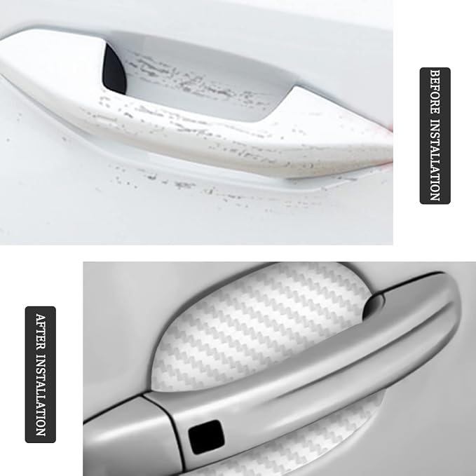 8PCS Car Door Handle Sticker, Carbon Fiber Anti-Scratches Car Door Cup Protector, Non-Marking Auto Door Handle Protective Film, Self-Adhesive Door Side Paint Protector for All Cars (White/8PCS)