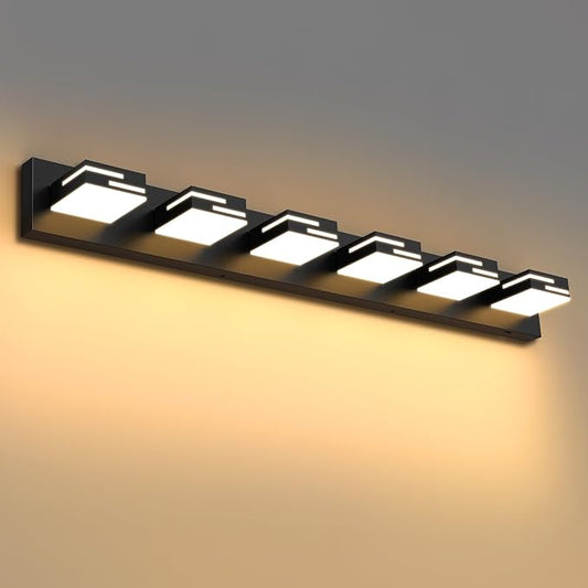 LED Modern Bathroom Vanity Light Fixtures, Dimmable Matte Black Vanity Lights for Bathroom Lighting Fixtures Over Mirror, with 360° Rotatable Acrylic Heads 6-Light 42-inch 5CCT