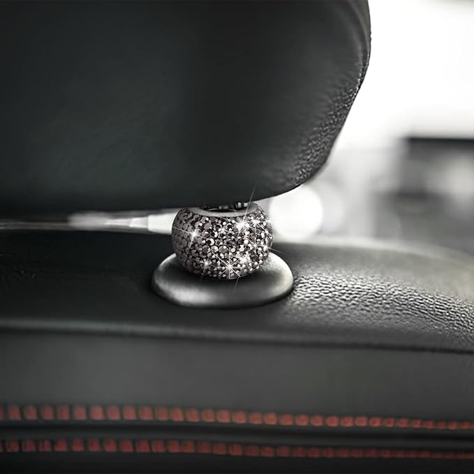 BELOMI 4 Pack Car Headrest Collars, Bling Car Head Rest Collars Rings Decor, Rhinestone Car Head Rest Collars, Diamond Interior Car Seat Accessory (Bright Black)