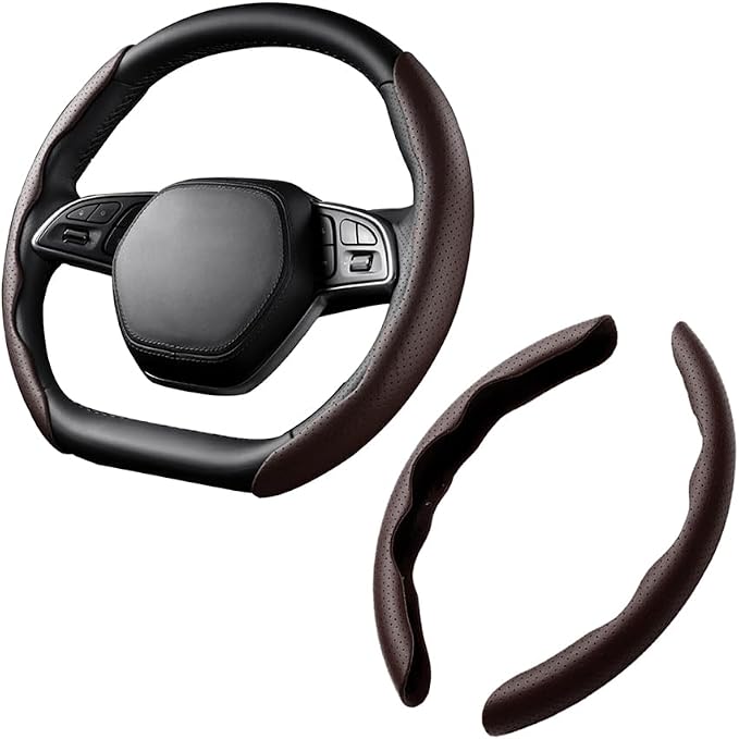 LoyaForba Car Steering Wheel Cover, Universal 15 Inch Leather Segmented Auto Steering Wheel Protector, Anti-Slip and Soft Breathable, Car Interior Accessories for Most Vehicle, SUV, Truck (Coffee)