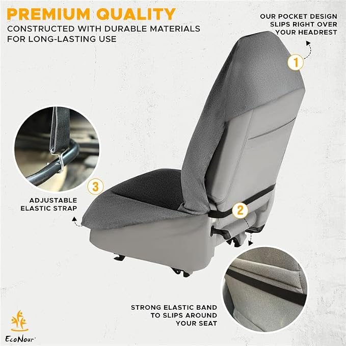 EcoNour Car Seat Cover Sweat Towel – Waterproof Universal Seat Protector for Gym, Workout, Swimming, Camping & Dog Travel – Washable Car Seat Cover for Cars, Trucks, SUVs & Vans – Grey 29" x 55.5"