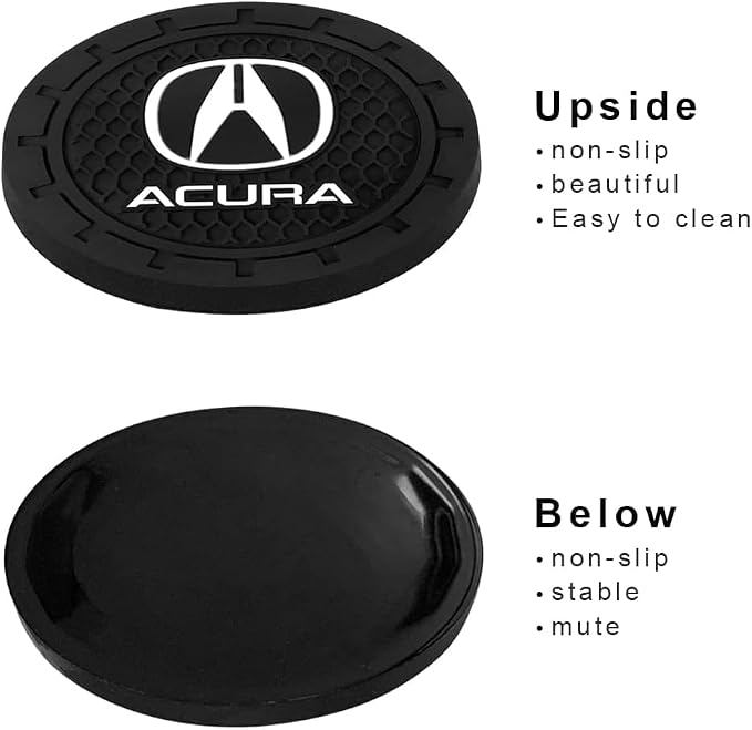 Acura Car Cup Holder Coaster for CDX NSX RDX RLX TLX Silicone Cupholder Coaster, Car Interior Accessories, 2.76 Inch 2 Pieces, Black